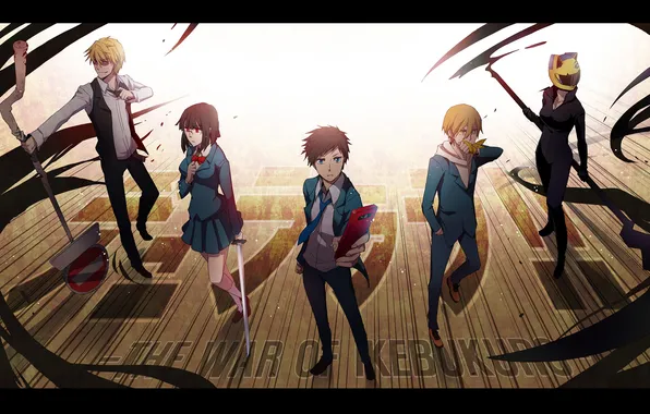 Katana, helmet, braid, phone, road sign, ryugamine, Mikado, Solti, Durarara!!