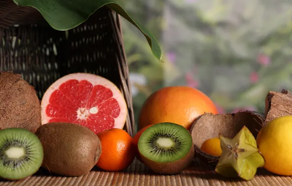 Picture lemon, coconut, kiwi, fruit, grapefruit