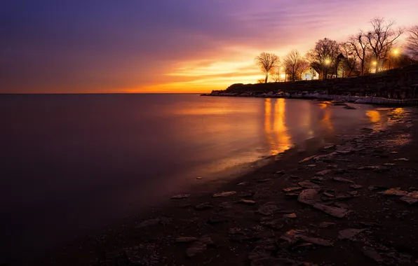 Landscape, night, lake