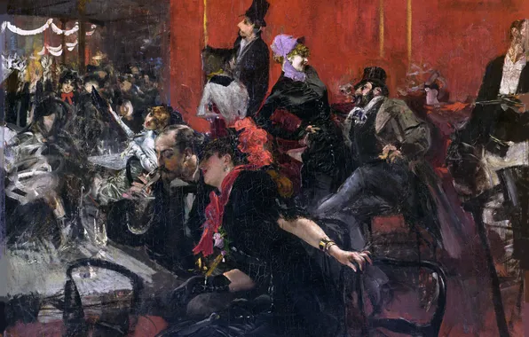 People, Picture, Women, Men, Giovanni Boldini, Giovanni Boldini, Italian genre painter, Festive evening
