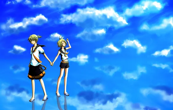 The sky, clouds, children, anime, art, two, Vocaloid, Vocaloid