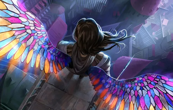 Colorful, woman, wings, angel