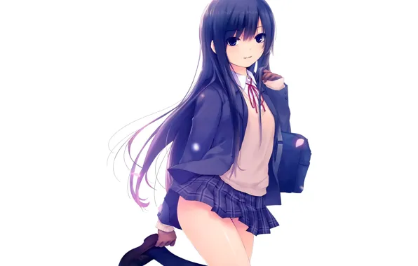 Girl, White background, Schoolgirl