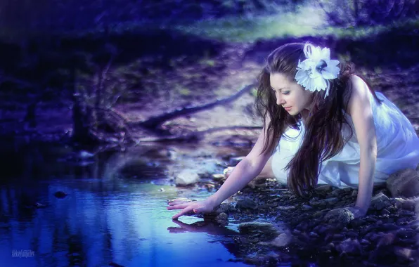 Girl, stream, fairy
