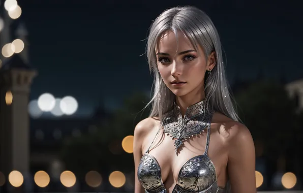 Girl, fantasy, night, art, digital art, fantasy art, fantasy girl, silver hair