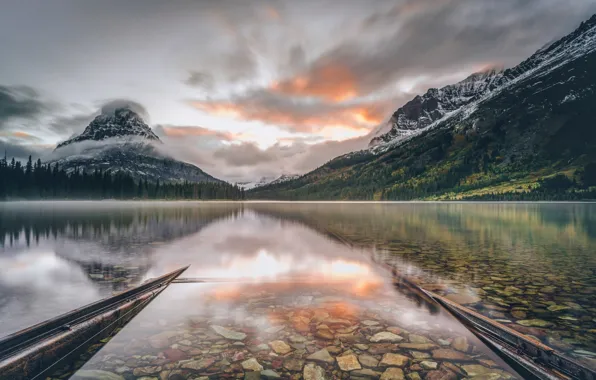 Forest, the sky, clouds, mountains, lake