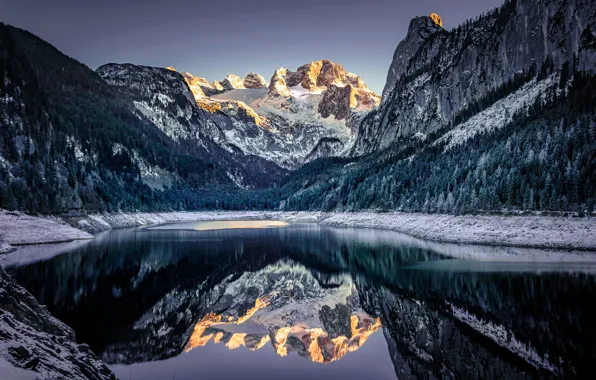 Mountains, lake, reflection, Austria, Alps, Austria, Alps, Lake Gosau