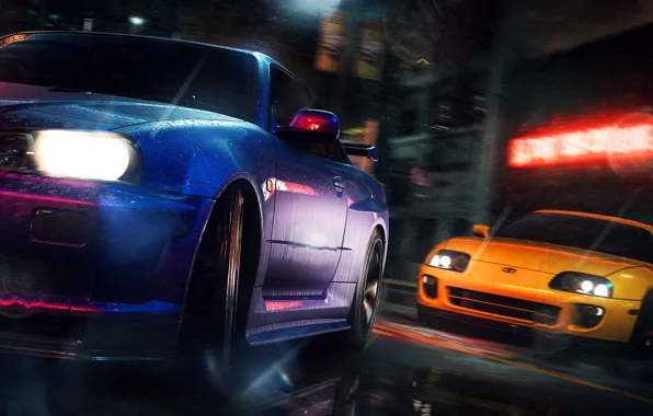 Auto, The game, Rain, Race, Machine, GT-R, NFS, Supra