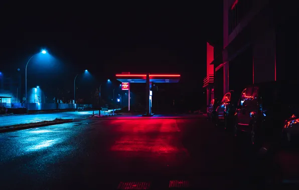 Picture road, night, lights, street, dressing, glow, neon, lights