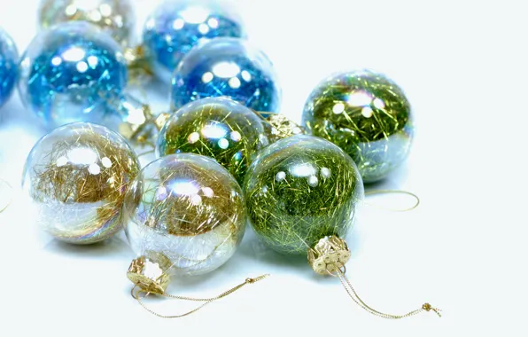 The rain, balls, holiday, new year, transparent, white background, glass, colorful