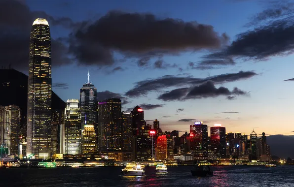 Clouds, Asia, skyscrapers, the evening, Sergey Garifullin, Hong Kong Evening