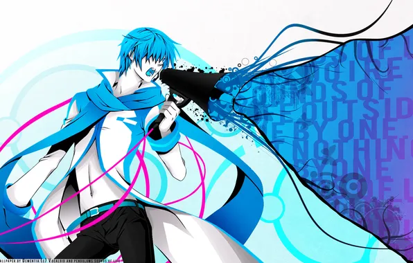 Anime, scarf, anime, fan art, screams, blue hair, love is war