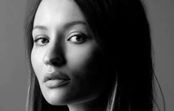 Face, portrait, actress, black and white, Emily Browning