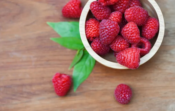 Picture leaves, berries, raspberry, Board, food, bowl