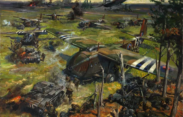 Oil, picture, canvas, the artist Terence Cuneo, "The operation on the coast"