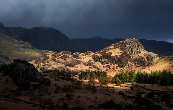 The sky, landscape, mountains, clouds