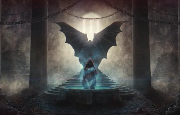 Girl, Statue, Magic, The demon, Fantasy, Art, Fiction, Concept Art