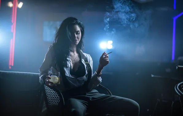 Chest, pose, smoke, linen, glass, Girl, Model, brunette