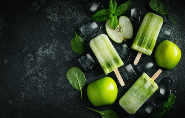 Ice, green, background, apples, ice cream, mint, dessert