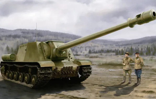 Picture war, art, tank, ww2, russian tank, ISU-152