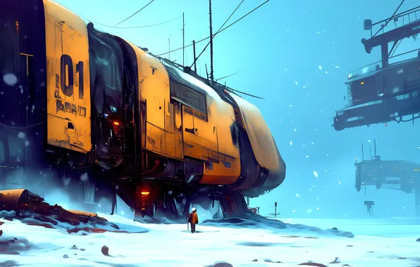Ice, fantasy, science fiction, snow, sci-fi, digital art, buildings, artwork