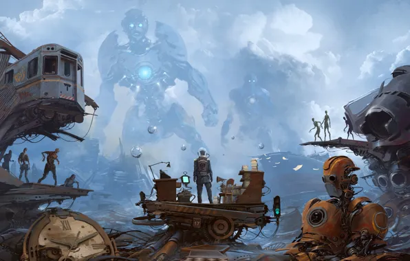 Bubbles, watch, robot, giant, Epiphany sci fi