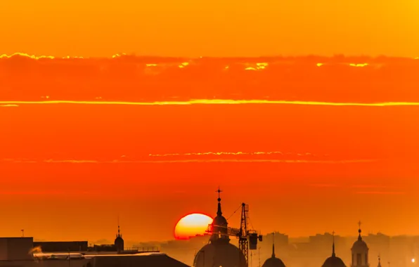 The sun, sunset, the city, glow, Spain, Madrid