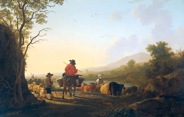 Picture tree, oil, picture, Jacob van stry, Landscape with a shepherd and a Drover