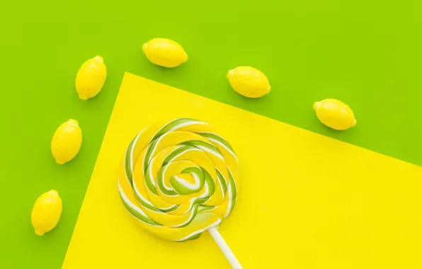 Background, lemon, lemon, candy, yellow, candies, lollipop, gree