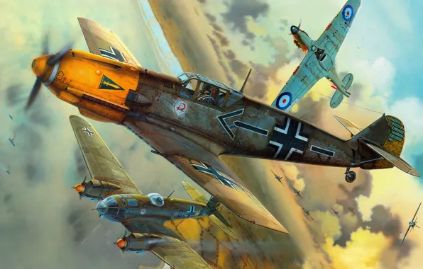 Picture aircraft, The second world war, British, German, air battles, Messerschmitt Bf-109E4