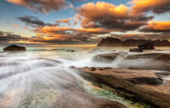 Sea, wave, the sky, clouds, landscape, clouds, nature, stones