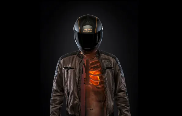 Picture heart, helmet, black background, KTM, torso, Motorcyclist, Sportmotorcycle, ribs
