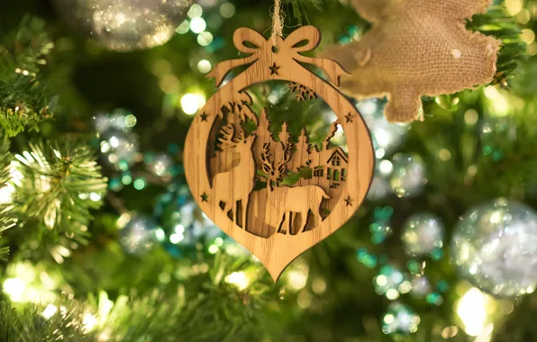 Winter, branches, holiday, toy, toys, lights, Christmas, New year