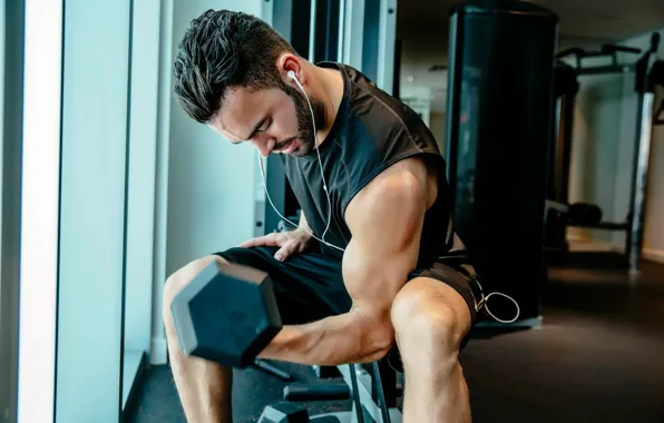 Pose, muscle, muscle, training, dumbbells, gym, gym, bodybuilder