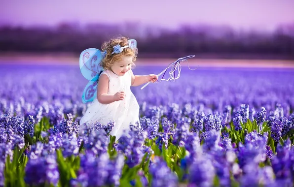 Field, the sky, flowers, nature, children