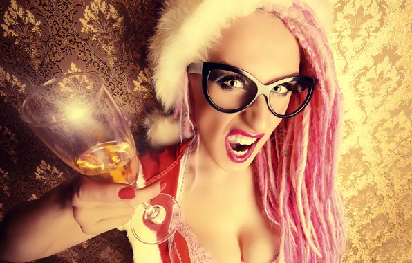 Chest, mood, glasses, mouth, gifts, neckline, Santa, cap
