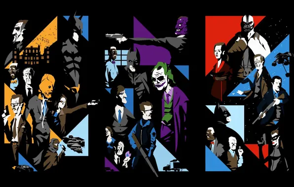 Picture collage, The Dark Knight, characters, The Dark Knight Rises, Batman Begins