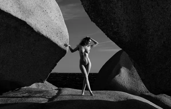 Sea, chest, the sun, sexy, pose, stones, model, naked