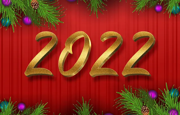 Picture red, background, balls, figures, New year, decoration, new year, decor