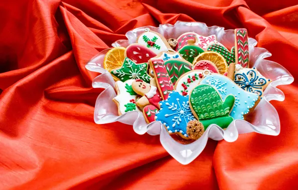 Snowflakes, patterns, bright, cookies, plate, Christmas, man, New year