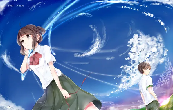 The sky, girl, anime, guy, Kimi no VA On, Your Name, Your name