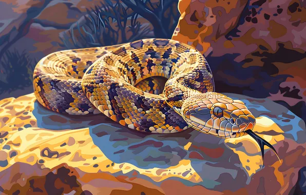 Snake, Stone, Art, Reptile, Animal, Digital art, AI art, The Art of Artificial Intelligence