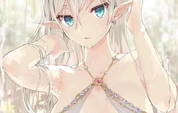 Girl, sexy, cleavage, blouse, long hair, boobs, anime, beautiful
