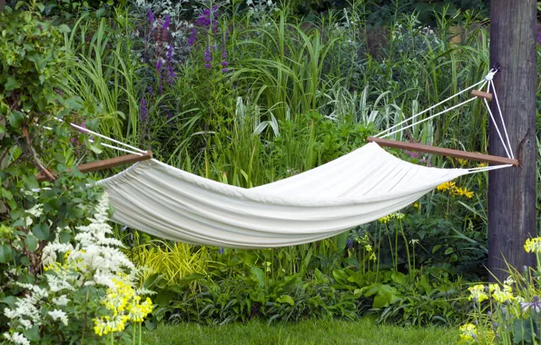 Picture FOREST, GRASS, WHITE, STAY, FLOWERS, GREEN, HAMMOCK, RELAX
