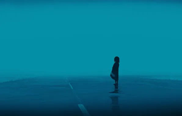 Road, fog, girl, after the rain, postapokalipsis, by Gracile