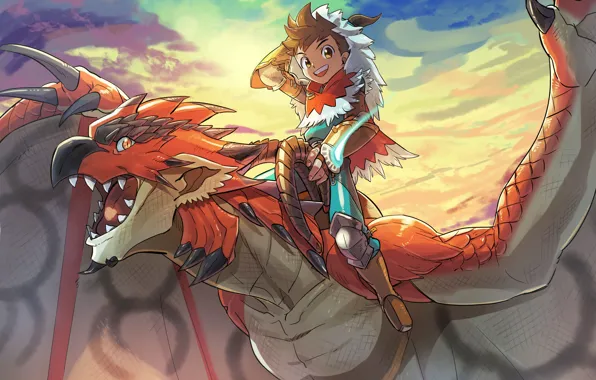 Picture dragon, anime, boy