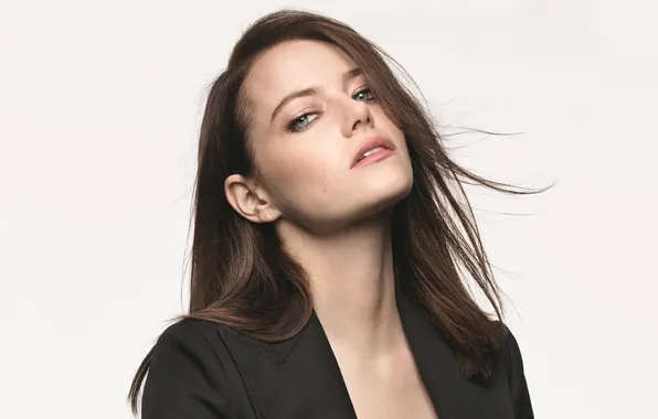 Look, portrait, actress, white background, brown hair, beauty, jacket, photoshoot