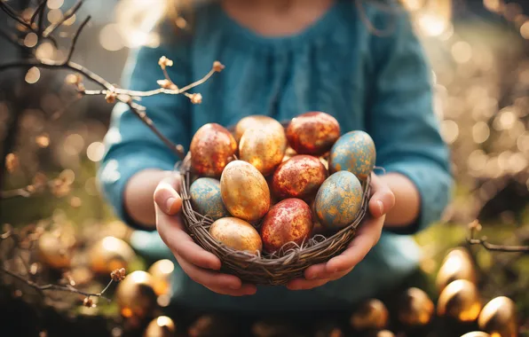 Light, branches, nature, holiday, bright, Shine, eggs, spring