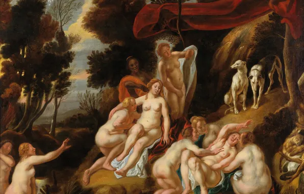 Girls, People, Picture, Jacob Jordaens, Naked, Flemish painter, Jacob Jordaens, Diana finds out about Callisto's …