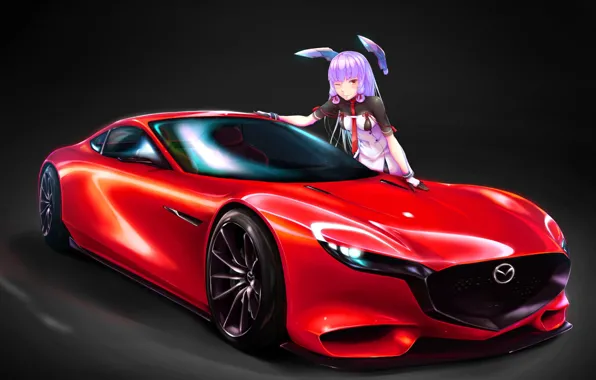 Car, red, girl, supercar, mecha, anime, japanese, prety